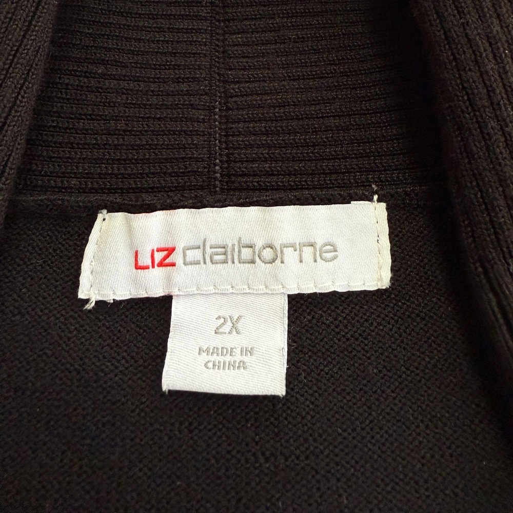 Liz Claiborne Open Front Long Black Cardigan Sweater Women’s 2X XXL - Picture 2 of 6